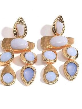 NEW! ZARA Gold & Light Blue Statement Dangle Post Earrings